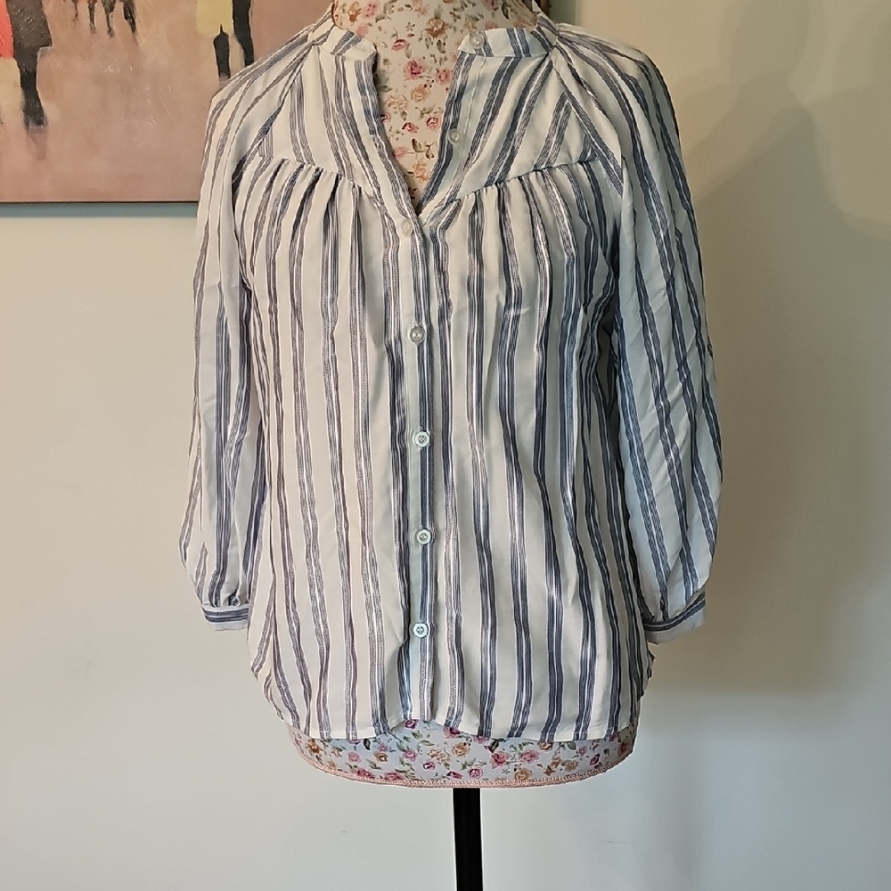 NWOT Evereve Blue and White Striped Blouse.Size XS